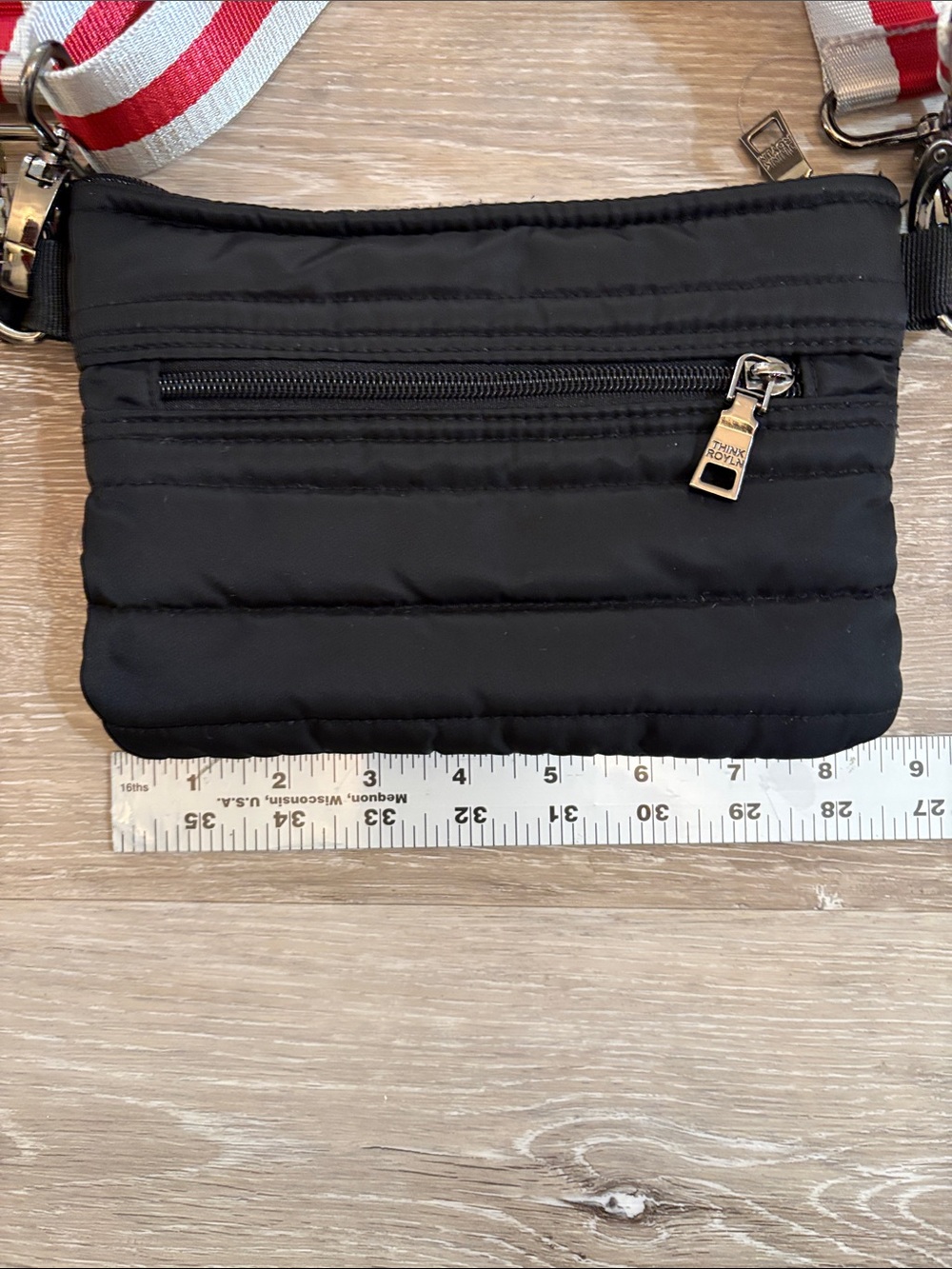 Think Royln Black Quilted Crossbody Bag with Red & Grey Long & Short GuitarStrap - Picture 7 of 11